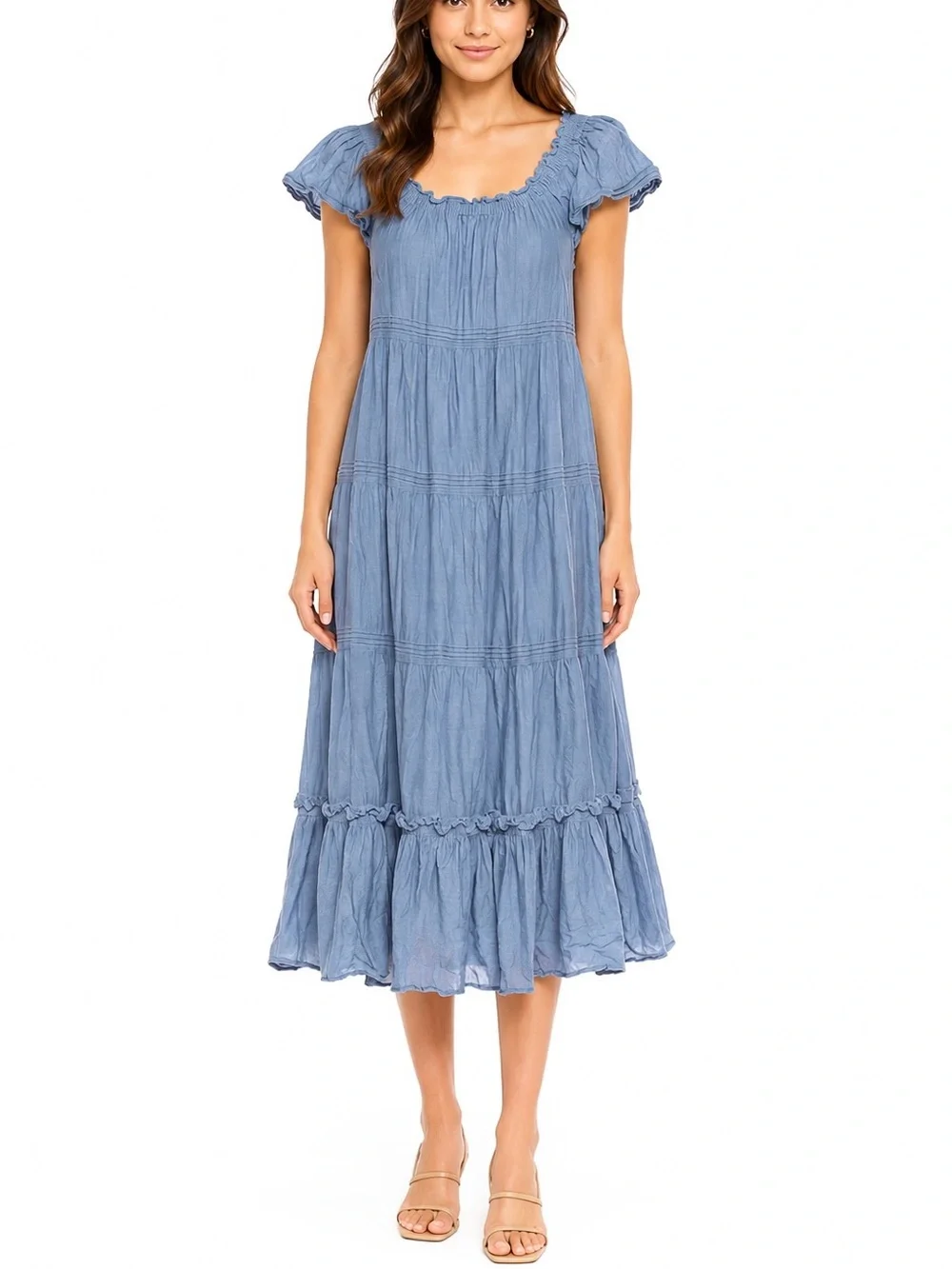 THE GREAT. Nightingale Smocked Tiered Midi Dress - Picture 1 of 10